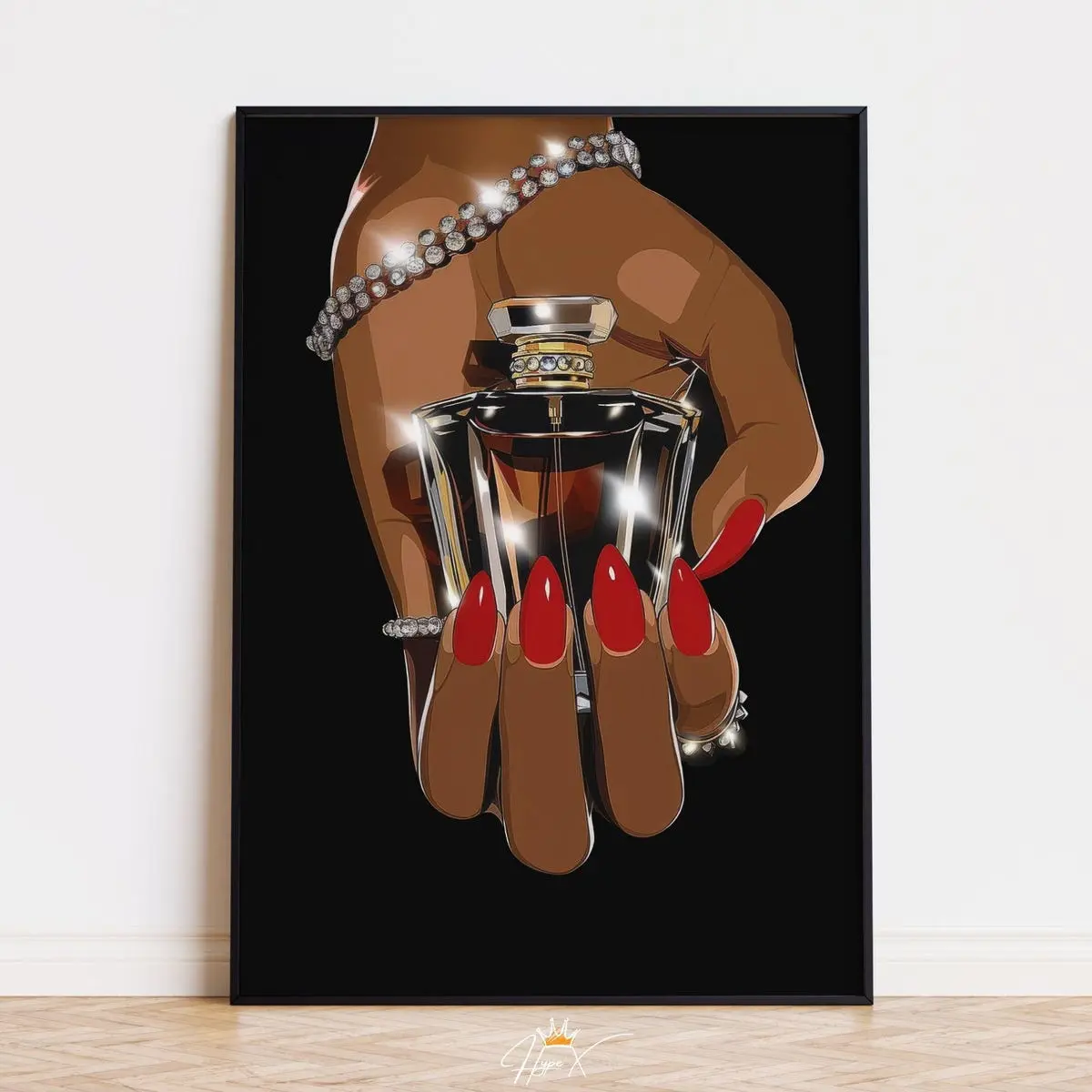 Black Woman Glam Print, Boss Babe Vanity Decor, Red Nails Beauty Wall Poster, Luxury Perfume Art Print, Art for Makeup Room, Room Decor, Unframed – 5 Size, 8x12 to 27x40 inch