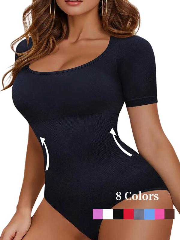 Women's Solid Color Square Neck Shapewear Bodysuit, High Compression Bodysuits, Tummy Control Butt Lifting, Women's Shapewear for All Seasons