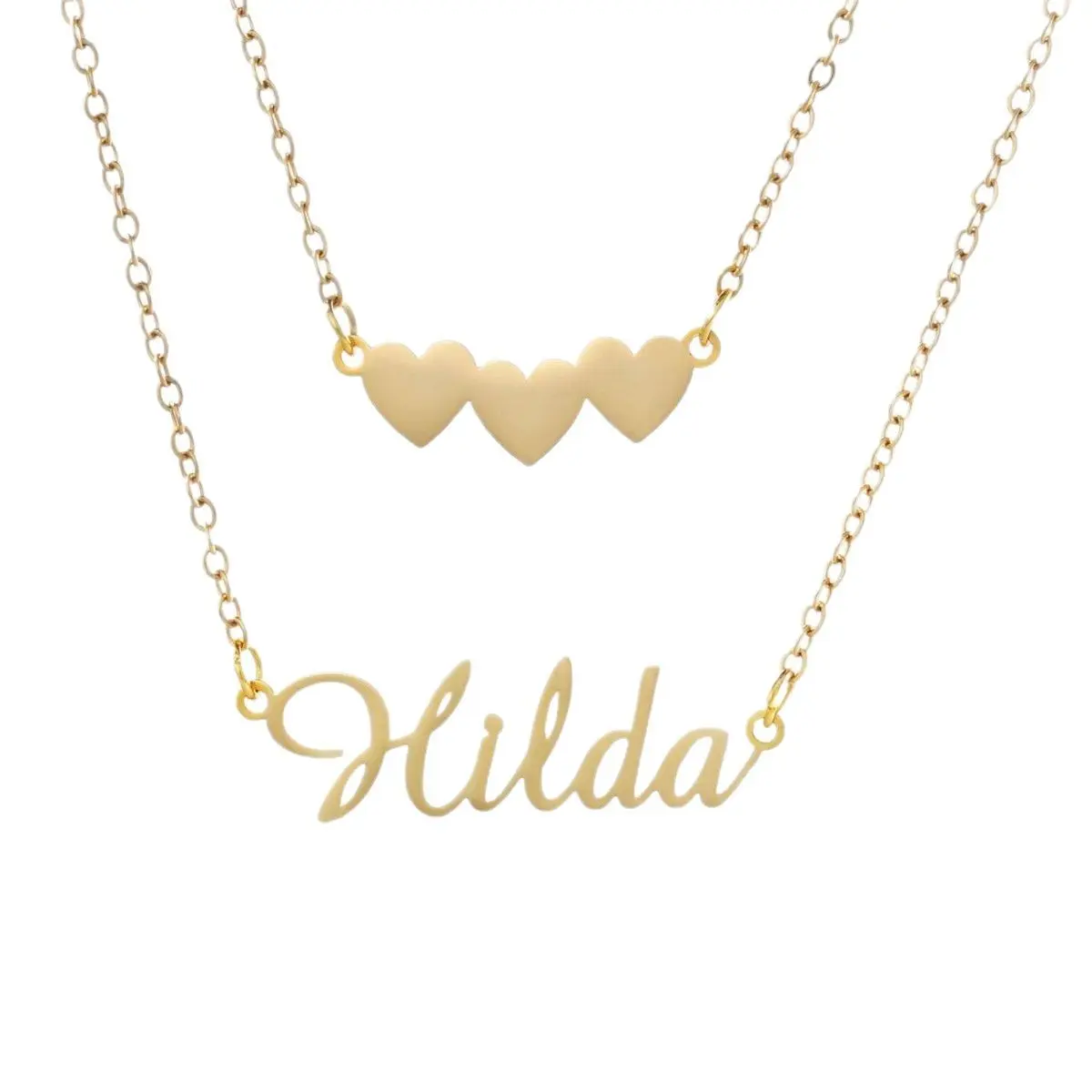AS048 Women's Customized Stainless Steel Double-Layer Name Necklace, Love Letter Pendant, Meaningful Gifts for Her