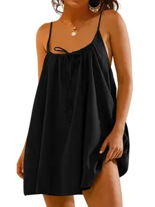 Women's Solid Color Backless Adjustable Cami Dress, Casual Sleeveless Dress for Summer, Ladies Clothes for Beach Holiday Vacation