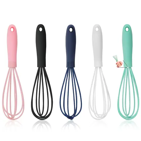 Mini Silicone Whisk Set, 5 Counts Handheld  Colorful Mini Egg Beater,  Balloon Egg Beater for Whisking, Cooking, Baking, Beating, Frothing, Stirring, Baking Supplies