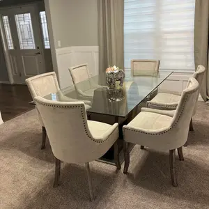 Dining Chair Set of 6，Thickened Fabric Upholstered Wooden Nailhead Side Chair