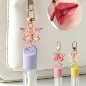 Transparent Lip Gloss Tube with Butterfly Keychain Pendant, Portable Lip Oil Container with Brush for Travel & Parties, Ideal Gift for Beauty Lovers