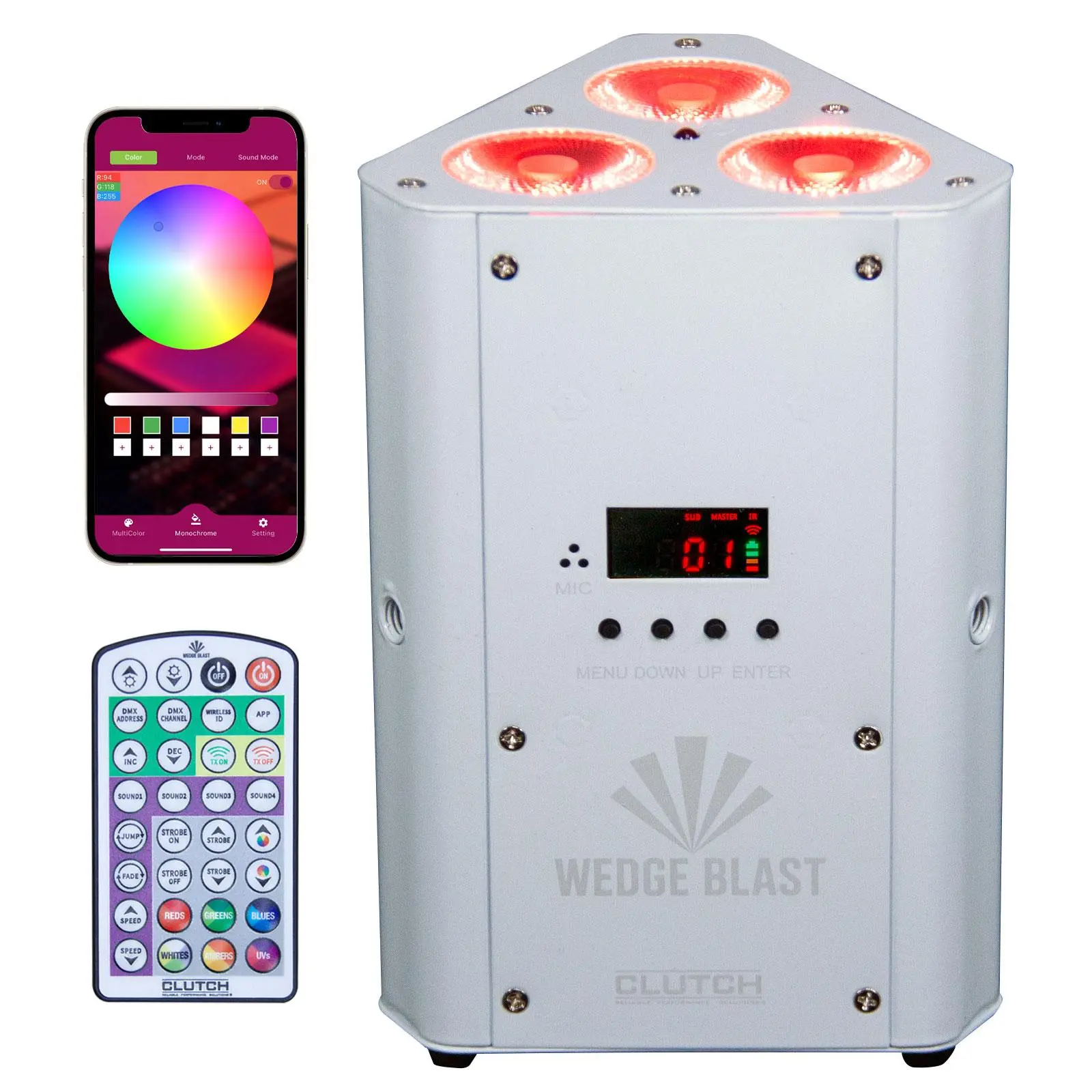 Clutch Wedge Blast White Wireless Battery Powered LED Uplight with App Control
