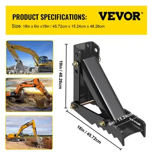 VEVOR 18 Backhoe Thumb, 1/2 Teeth Thickness Heavy Duty Excavator Thumb, Black Steel Weld On Thumb Attachments with 12mm Bolt-On Design Adjustable Mechanical Thumb for Backhoe/Excavator