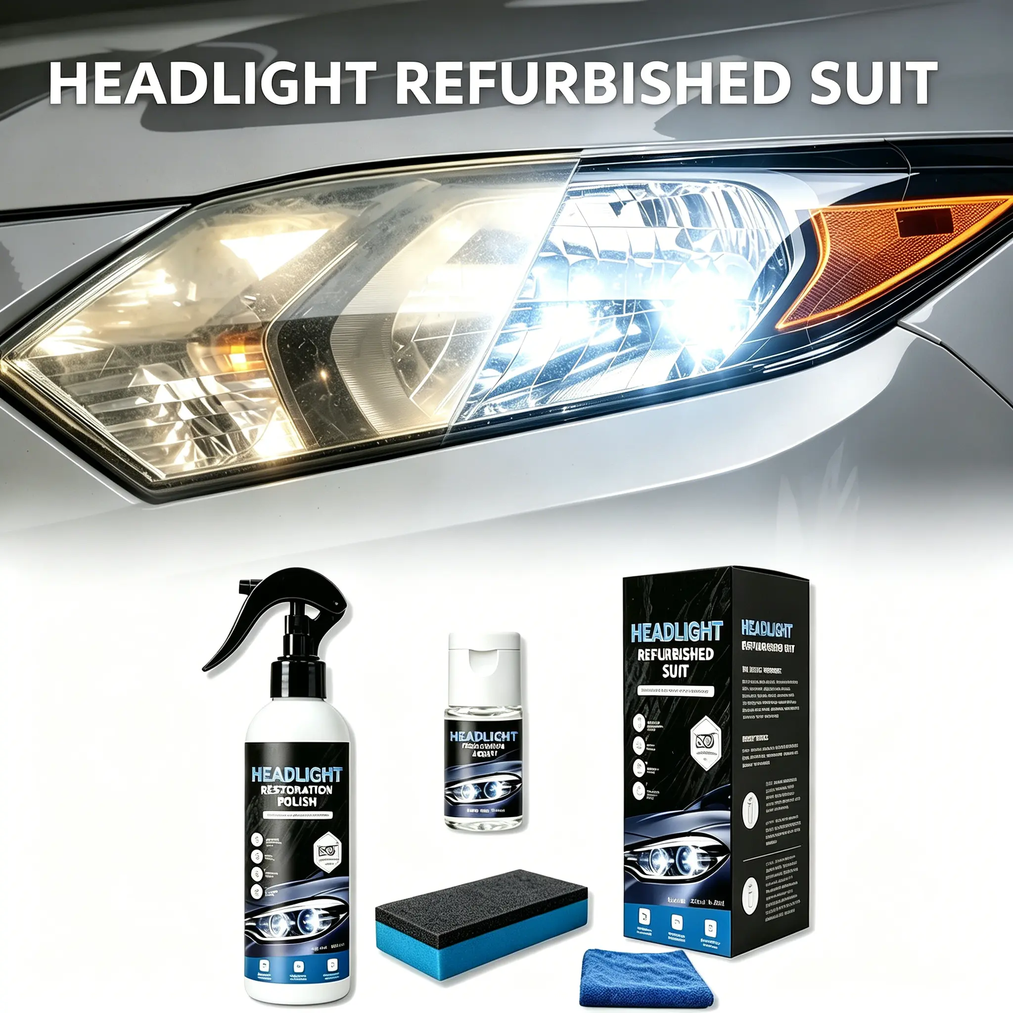 180ml Car Headlight Repair Kit, Headlight Restoration Polishing Fluid with Sponge, Oxidation Remover Crystal Coating Agent for Yellowed Blurred Headlamp DIY Auto Detailing