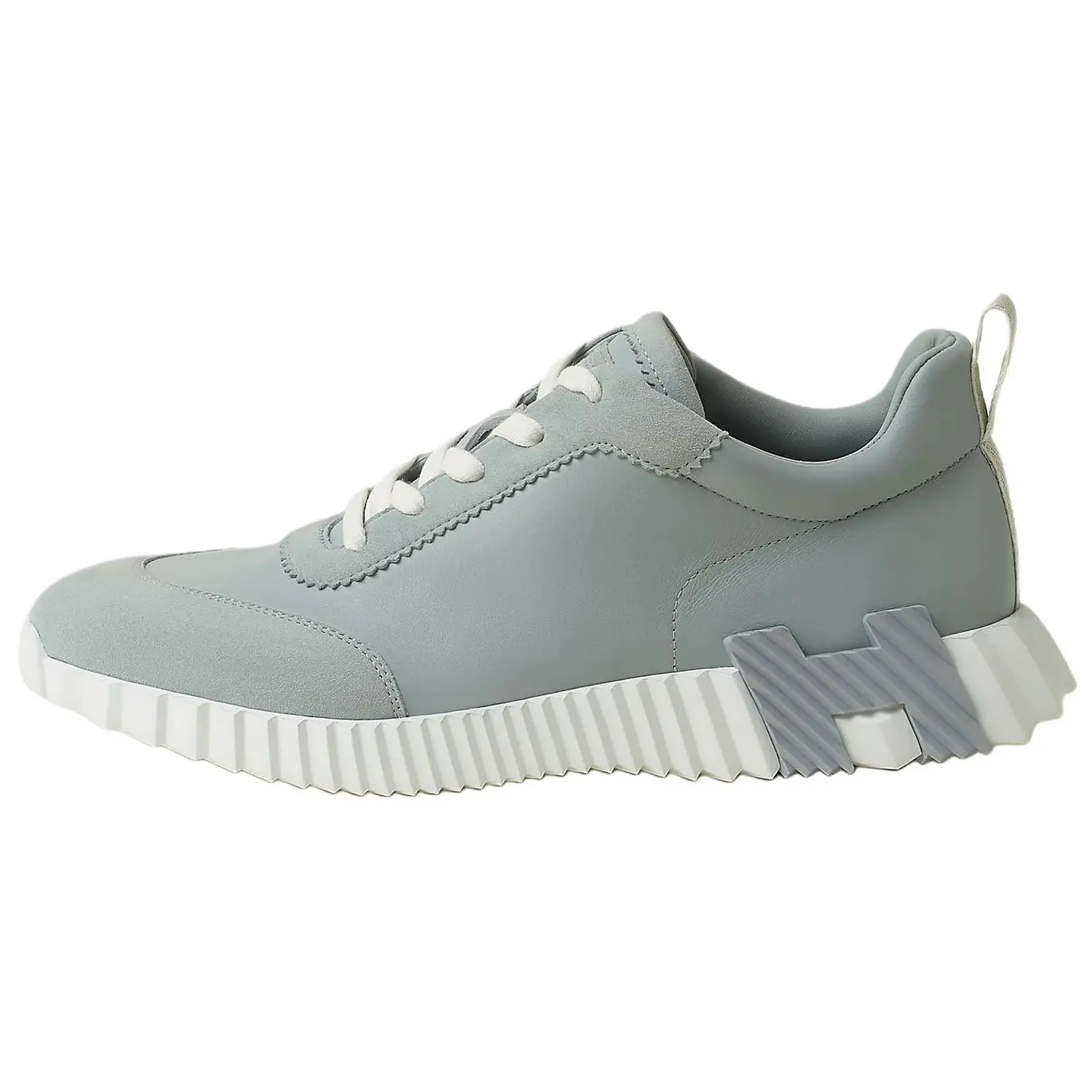 Men's Hermes Bouncing Suede Low-Top Lace-Up Casual Trainers - Cloud Gray with Contrast Pattern, House White Official Footwear, Trending Sports Shoes (Maison Mihara)