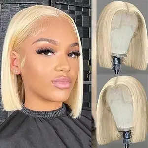 Blonde Wig Human Hair 613 Bob Wig Glueless Wig 13x4 Hd Blonde Lace Front Wigs Human Hair Pre Plucked 180% Density Straight Short Bob Wigs For Black Women Natural Hairline 12 Inch