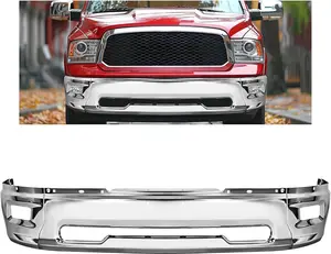 KUAFU Front Bumper Face Bar Compatible with 2009-2010 Dodge Ram 1500 2011-2012 Ram 1500 W/Fog Lights Holes Replacement for CH1002386, 55112609AA Steel Chrome Silvery 3PCS