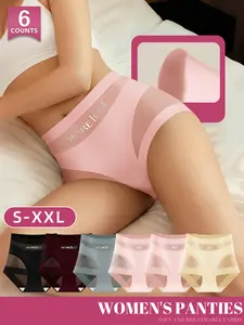 Women's Mesh Patchwork Mid-Waist Panties, Soft Breathable Sweat-Free Fabric, Comfortable Casual Triangle Underwear, Multiple Colors, Sizes S-Xxl, Womenswear