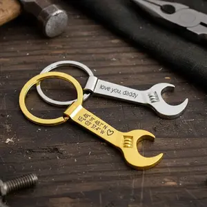 Personalized Wrench Bottle Opener Keychain, Silver or Gold Custom Engraved Gift for Handyman, Blue Collar Gifts for Men, Keychain with Custom Message