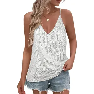 2026 Summer Women's V-Neck Sequin Sparkle Cami Top—Stylish and Eye-Catching, Perfect for a Variety of Occasions Including Evening Dinners, Parties, and Everyday Wear.