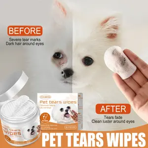 Pet Wet Wipes for Dogs & Cats, Tear Stain Removal Eye Cleaning, No Irritation Cotton Pads, Effective Eyelash Cleaner