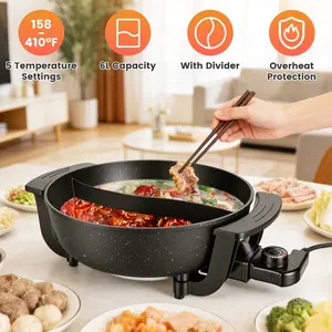 6L Large-Capacity Non-Stick Electric Hot Pot with Divider, 5-Level Adjustable Temperature Electric Cooker for Kitchen Cooking