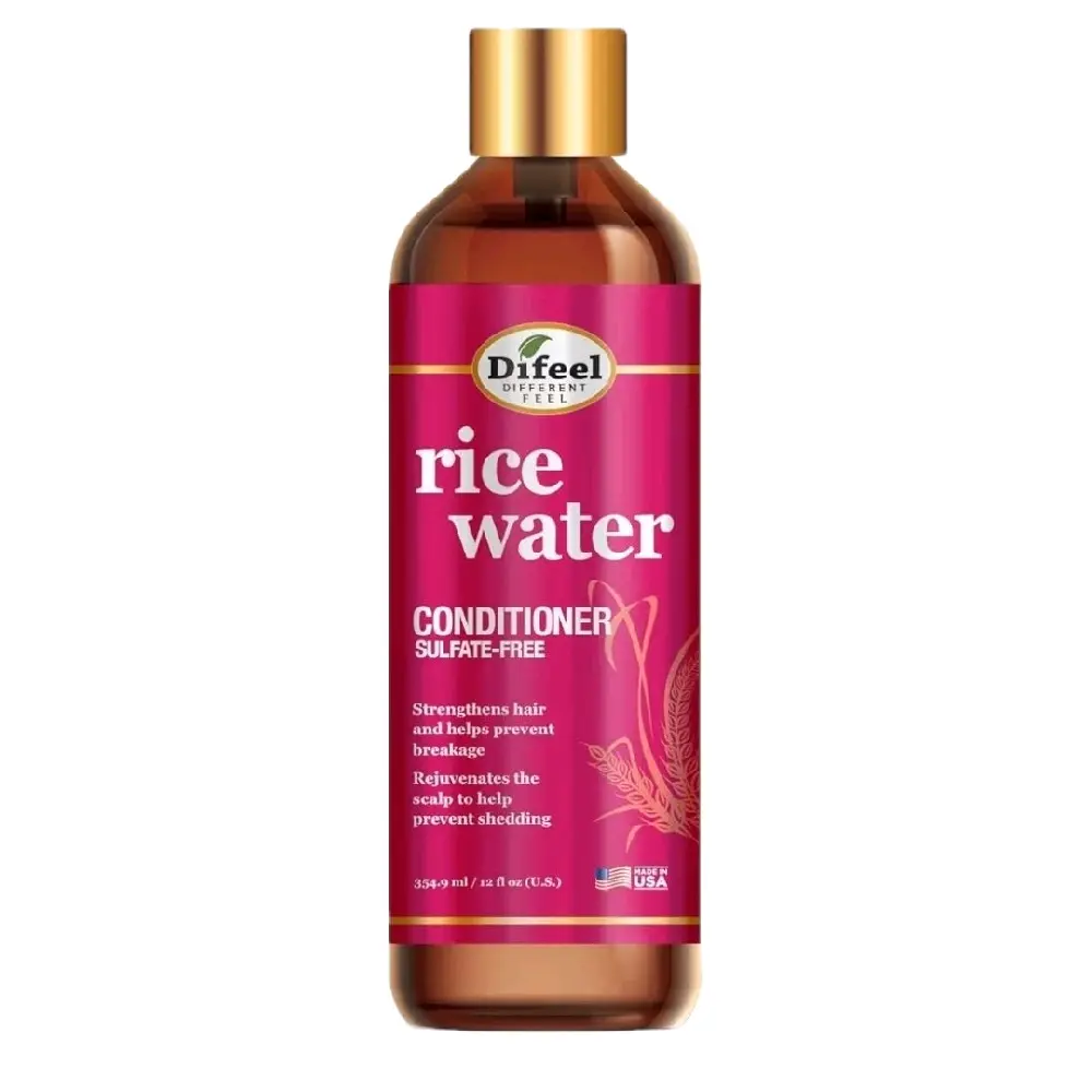 Difeel Rice Water Conditioner 12 oz Strengthening Sulfate Free Natural Hair Care for Healthy Scalp and Hair