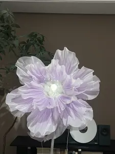 【Dancing Petals】Silent Opening & Closing automatically Large 32inches Artificial Flowers Silk Poppy floor Flower 60inches Wedding Decor Party Decoration T Stage Layout Window Display Simulation Flower