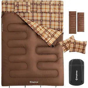 KingCamp 2-Person Queen Size XXL Flannel Double Sleeping Bag for Adults, Waterproof Lightweight Flannel Quilt with 2 Pillows, Ideal for Couples Camping
