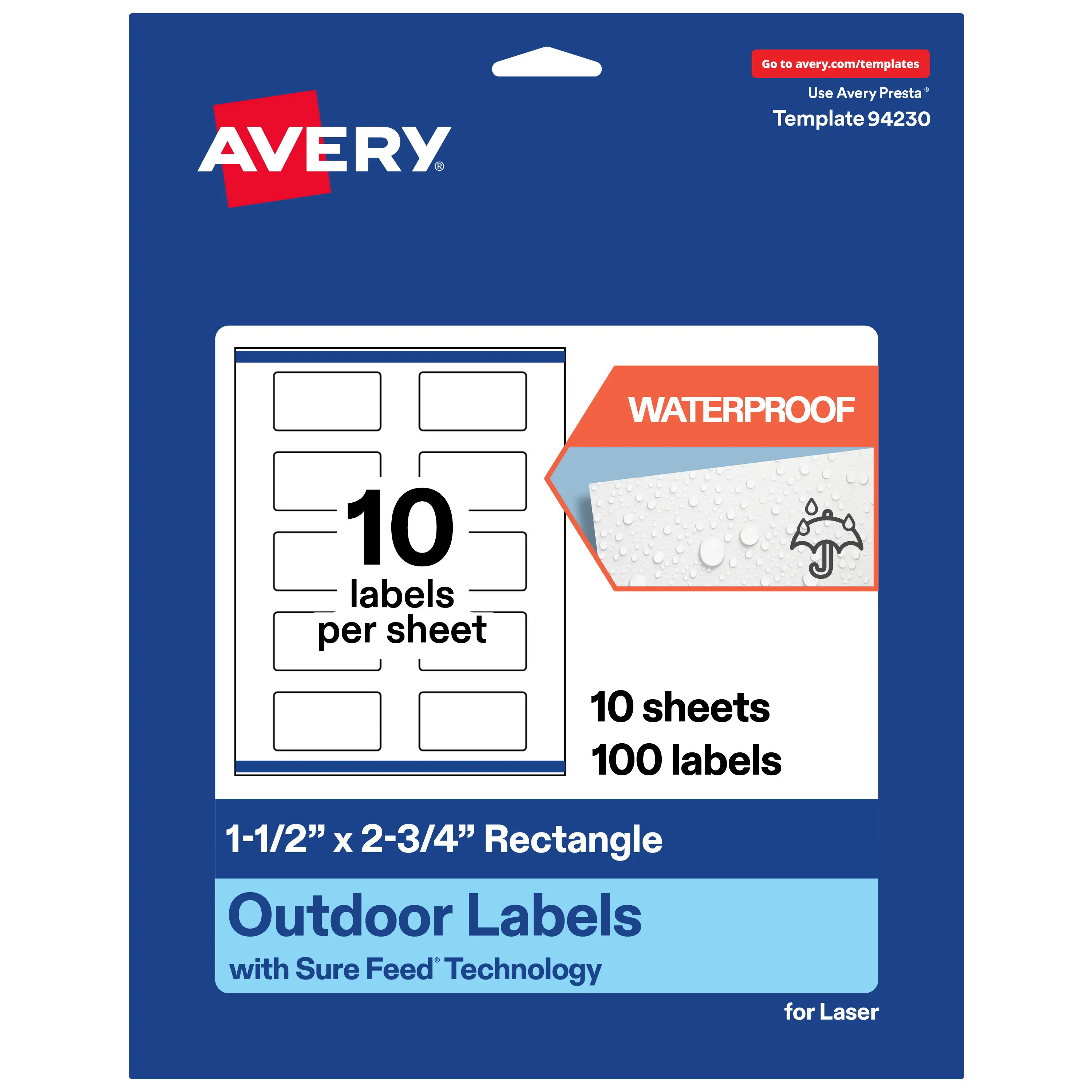 Avery Outdoor Waterproof Labels, 1.5" x 2.75" Rectangle