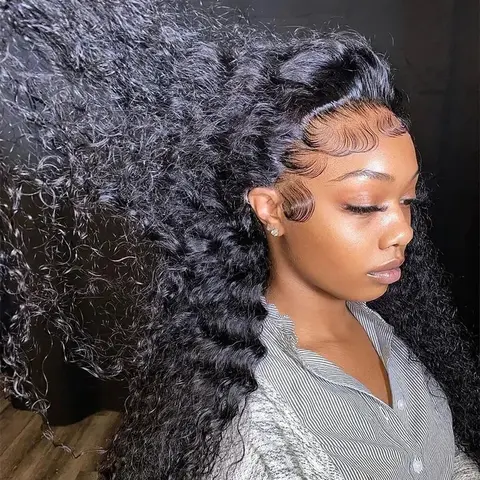 URODY Glueless Deep Wave Human Hair Wig, 13x6 HD Lace Front Wig with HD Transparent Lace, Pre Plucked Baby Hair, Bleach Knots, Average Cap Size (22.5 inch)
