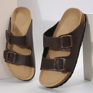 Women's Cork Footbed Slides Adjustable Buckled Slip on Slippers Open Toe Softy Flat Sandals Springfresh