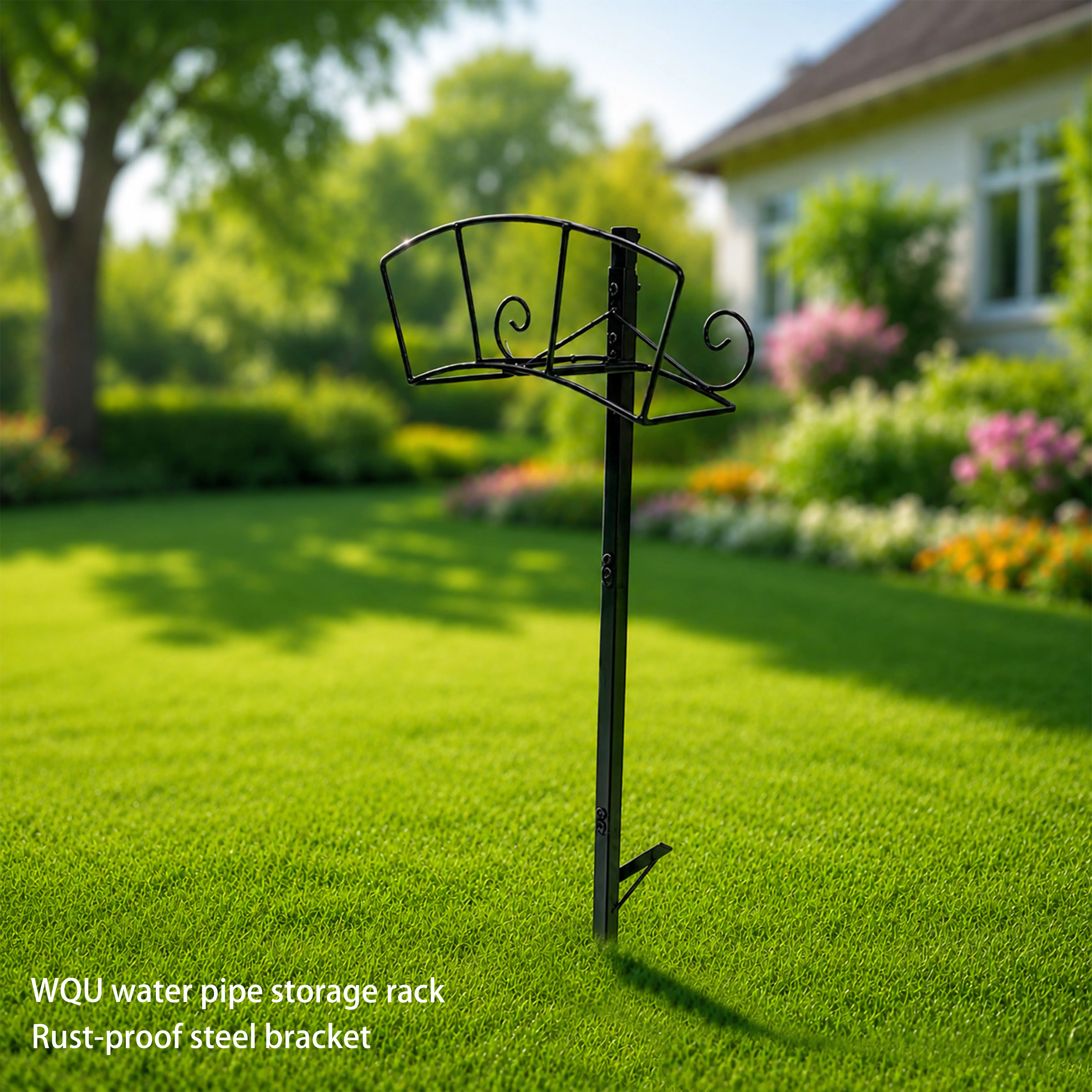Single-Leg Garden Hose Rack - Heavy-Duty Freestanding Storage Organizer, No-Drilling Outdoor Watering Solution with Ground Stakes for Compact Patios, Flower Beds, All Year Round Garden Hoses & Reels