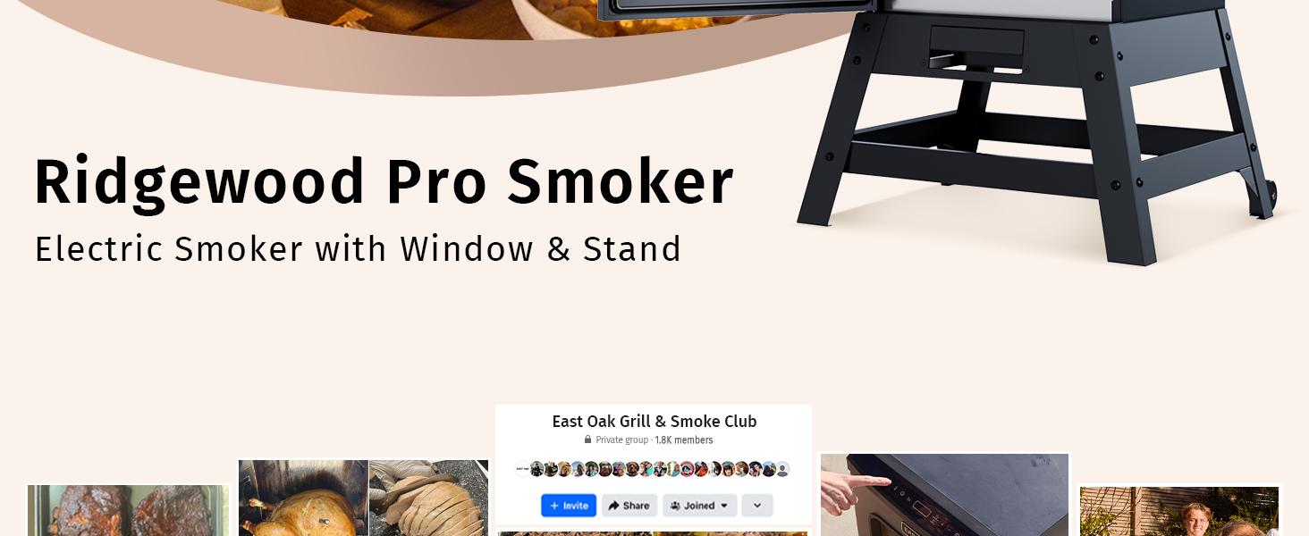 EAST OAK Ridgewood Pro 30" Electric Smoker, Smoker with Leg Kit & Glass Door, Side Wood Chip Loader, 725 Sq Inches of Cooking, Digital Control, Night Blue EAST OAK Ridgewood Pro 30" Electric Smoker, Smoker with Leg Kit & Glass Door, Side Wood Chip Loader, 725 Sq Inches of Cooking, Digital Control, Night Blue