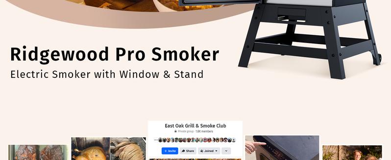 EAST OAK Ridgewood Pro 30" Electric Smoker, Smoker with Leg Kit & Glass Door, Side Wood Chip Loader, 725 Sq Inches of Cooking, Digital Control, Night Blue