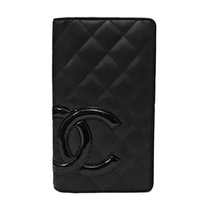 Pre-owned CHANEL Lambskin Small Leather Goods Cambon Long Wallet Black