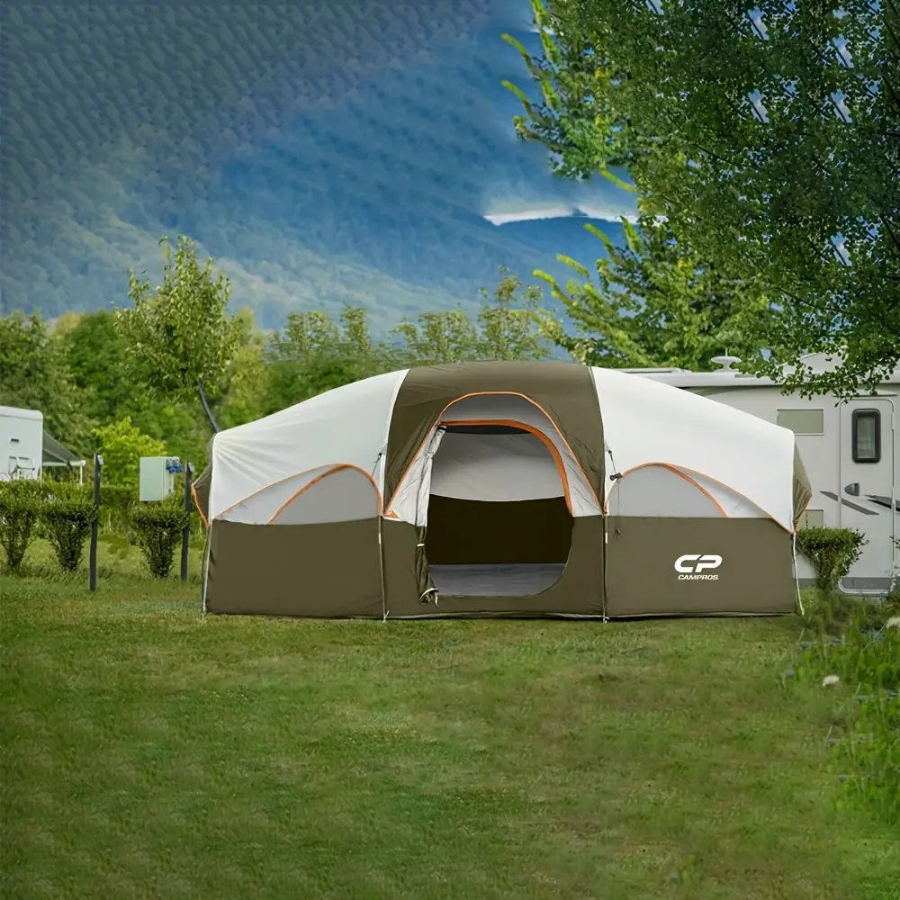 8 Person Camping Tents, Weather Resistant Family Tent, 5 Large Mesh Windows, Double Layer, Divided Curtain for Separated Room, Portable with Carry Bag