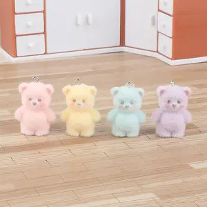 2 Pcs Creative Flocking and Resin Cartoon Cute Little Bear Keychain and Bag Pendants Home Desktop Mini Ornaments DIY Accessories