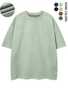 Men's Solid Color Plain Suede Tee, Regular Fit Casual Short Sleeve T-shirt for Summer, Men's Top for Daily Wear, Crewneck