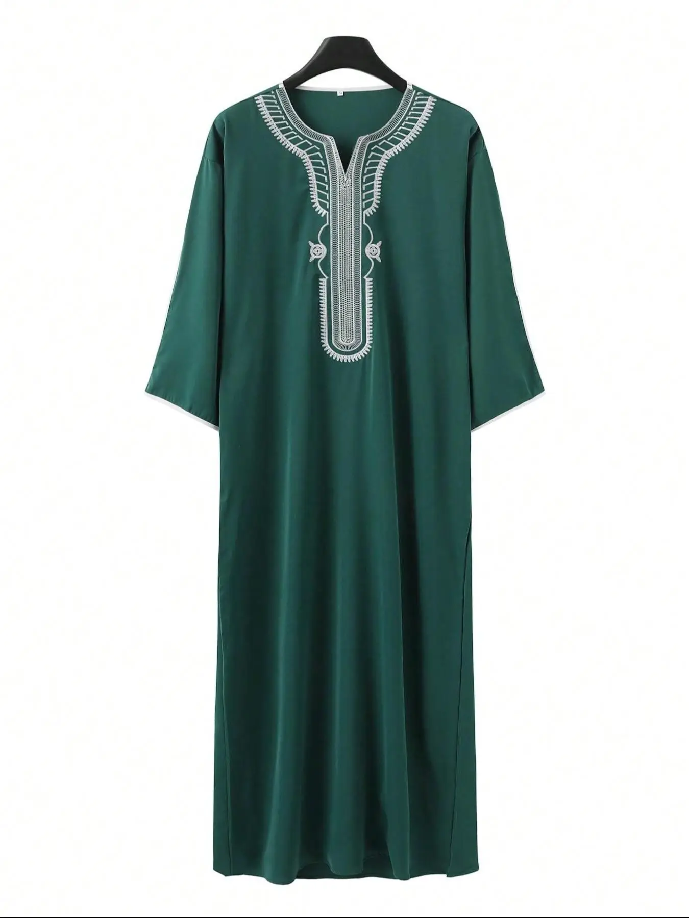 Men's Ethnic Pattern Embroidered Thobe, Modest Loose Kaftan Robe, Muslim Clothing for Daily Wear