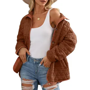Women's Lightweight Diamond Quilted Jacket Casual Winter Open Front Button Down Puffer Coat Outwear Cardigan