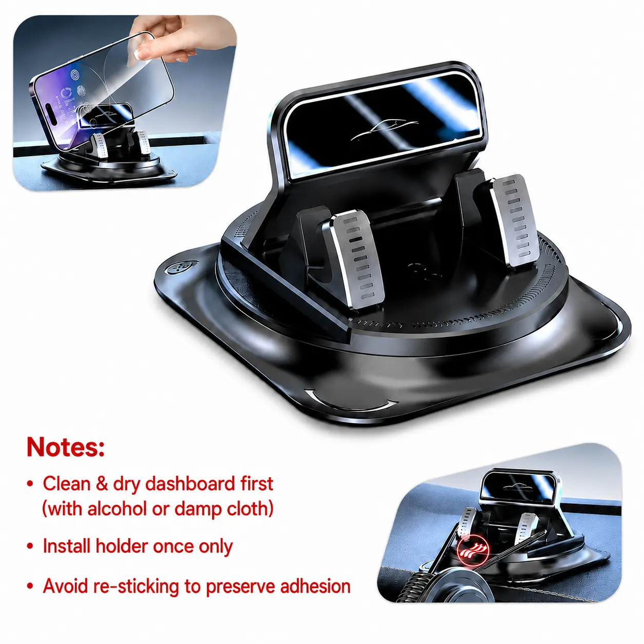 360-Degree Rotation Car Phone Holder - Universal Dashboard Mount, Ultra-Stable Support, Horizontal/Vertical View, Hands-Free Accessory for In-Car Navigation & Daily Driving, Phone Holder For Car