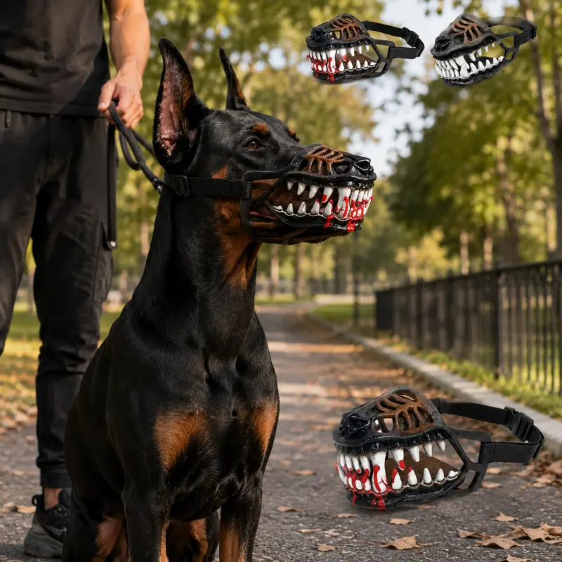 Hell Hound Monster Muzzle for Dogs, Scary Halloween Dog Costume Mask with Realistic Fangs, Natural Latex Pet Accessory with Adjustable Strap