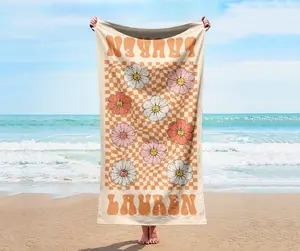 Personalized Retro Beach Towel Custom Name, Vibrant Colors v4