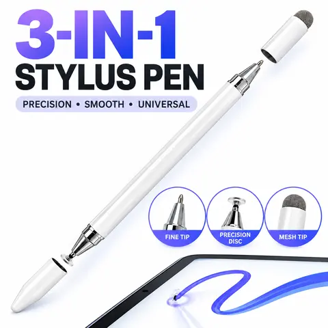 3-in-1 Universal Stylus Pen for Touchscreens, High-Sensitivity Precision Capacitive Pencil Compatible with iPad, iPhone, Android Tablets, Samsung Galaxy and Nintendo Switch