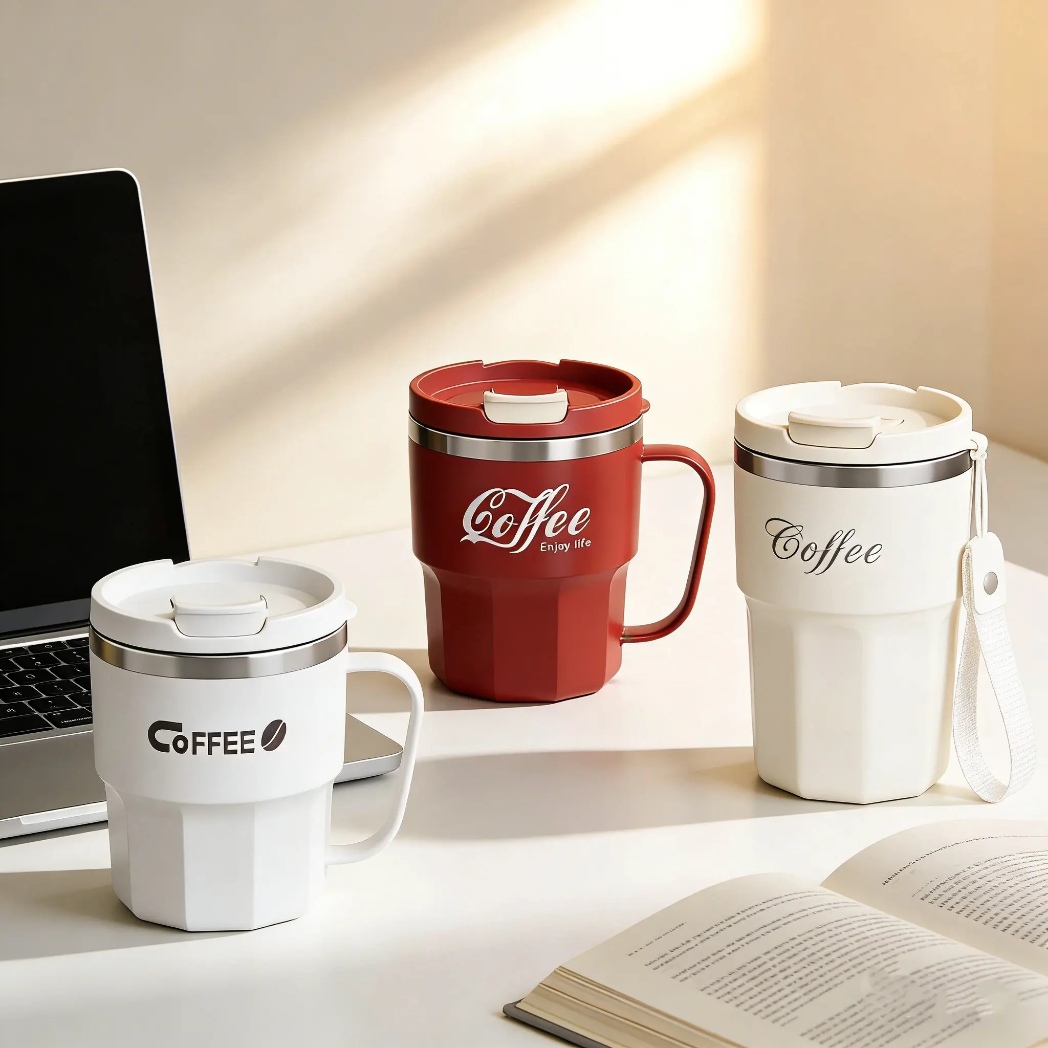 Insulated Coffee Mug with Lid, Stainless Steel Lined Travel Cup, Flip Top Leak-Resistant Design for Hot & Cold Drinks, Portable Mug for Office, Dorm, Camping & Travel