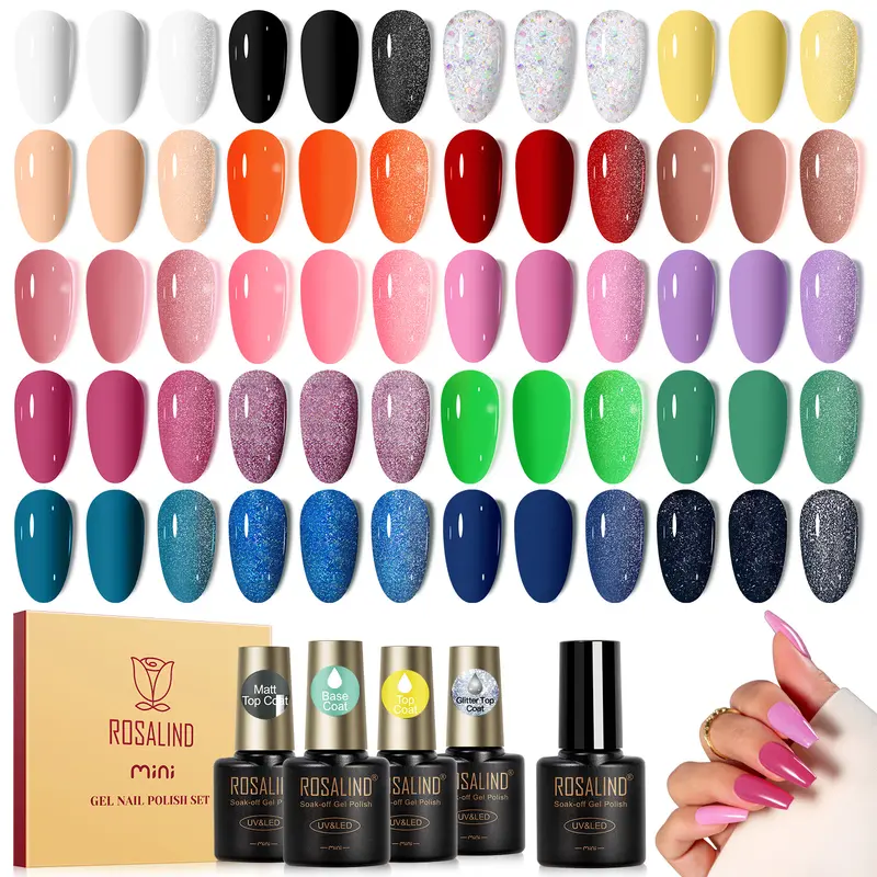 ROSALIND 24PCS Gel Nail Polish Starter Set - Base Coat, Glossy & Matte Top Coat, UV Light Required, Full Coverage for Manicure, Beginner-Friendly DIY Nails & Gel X at Home, All Seasons