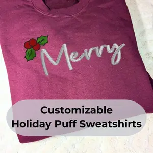 Custom Holiday 3D Puff Foam Sweatshirt, Embroidered Puff Crewneck, Pick your own saying, Merry Xmas Sweatshirt, Trendy Christmas Minimalist