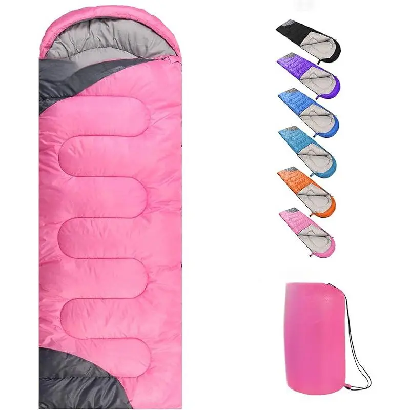Rectangular Microfiber Sleeping Bags with Breathable Liner - Easy to Carry, Removable & Washable, 4-Season Cold-Warm Weather, Lightweight Waterproof, 2-Way Zipper - for Adults & Kids, Backpacking Camping Use