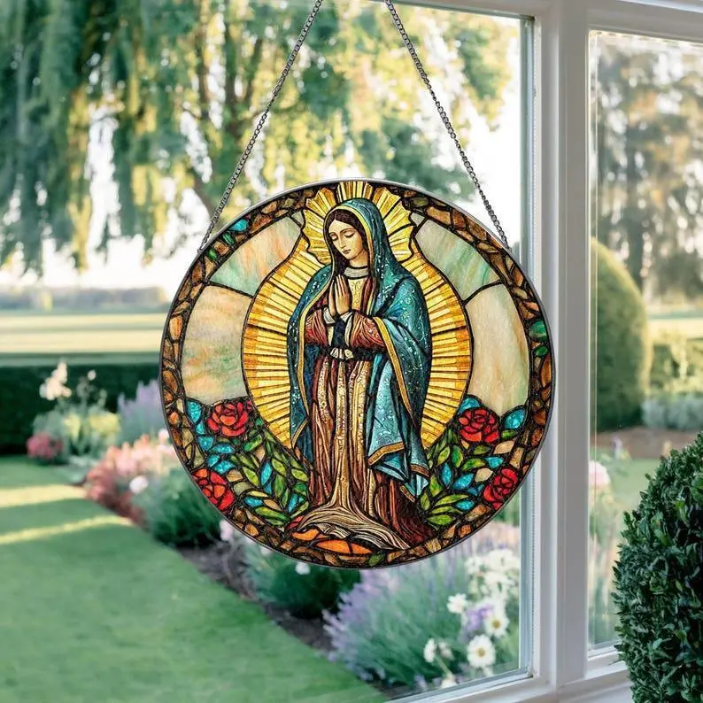 Our Lady of Guadalupe Stained Glass Suncatcher, Mexican Mom Window Hanging, Latin Culture Mom, Latin Mom Gift, Mother's Day Gift