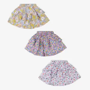 3-Pack Girls  Cute Floral Print Skater Skirts, Adorable Pull-On Half Skirts with Elastic Waistband