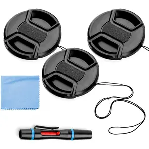 58mm Lens Cap Bundle, 3 Pack Universal Snap on Front Centre Pinch Lens Cover Set with Microfiber Lens Cleaning Cloth for Canon Nikon Sony Olympus DSLR Camera + Camera Lens Cleaning Pen