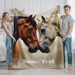 Personalized Horse Print Blanket Custom Name Text Cozy Horse Lovers Gift for Home Living Room Bedroom Use Perfect for Equestrian Enthusiasts Ideal Christmas Birthday Anniversary Present for Animal and Nature Lovers Soft