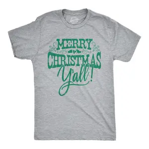 Mens Merry Christmas Yall T Shirt Cute Holiday Tee for Guys Mens Funny T Shirts Cool Vintage Fashion T-Shirt Gift Classic Menswear Christmas Apparel for Men Novelty Tees for Guys Light Grey