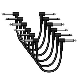 6 Pack of 6 Inch Guitar Patch , Noise Free and Long-Lasting Guitar Pedal , Right Angle Pedal Board Cables, Black