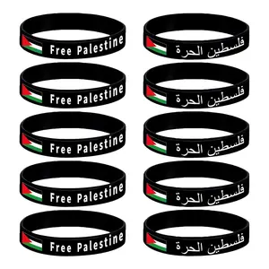 OIDEA Palestine Flag Silicone Bracelets Set for Men Women, Adjustable Rubber Wristbands, 10 Piece Unisex Jewelry