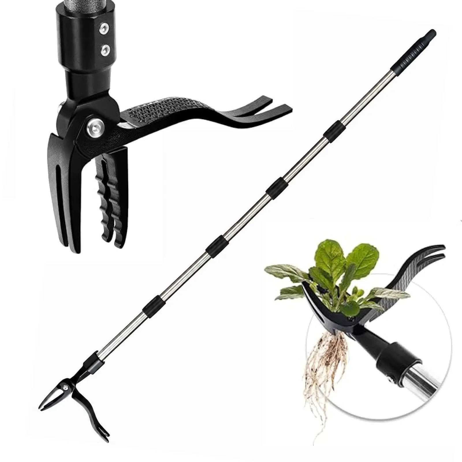 Metal Stand Up Weed Puller Tool 6FT, Long Handle Lawn Weeder with 4 Claw Steel Head for Root Removal Yard Patio and Garden Maintenance