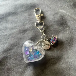 purple and blue stars/planet heart capsule keychain